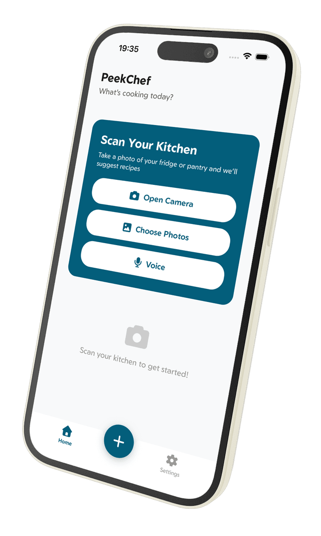 PeekChef mobile app generating recipes from fridge photo